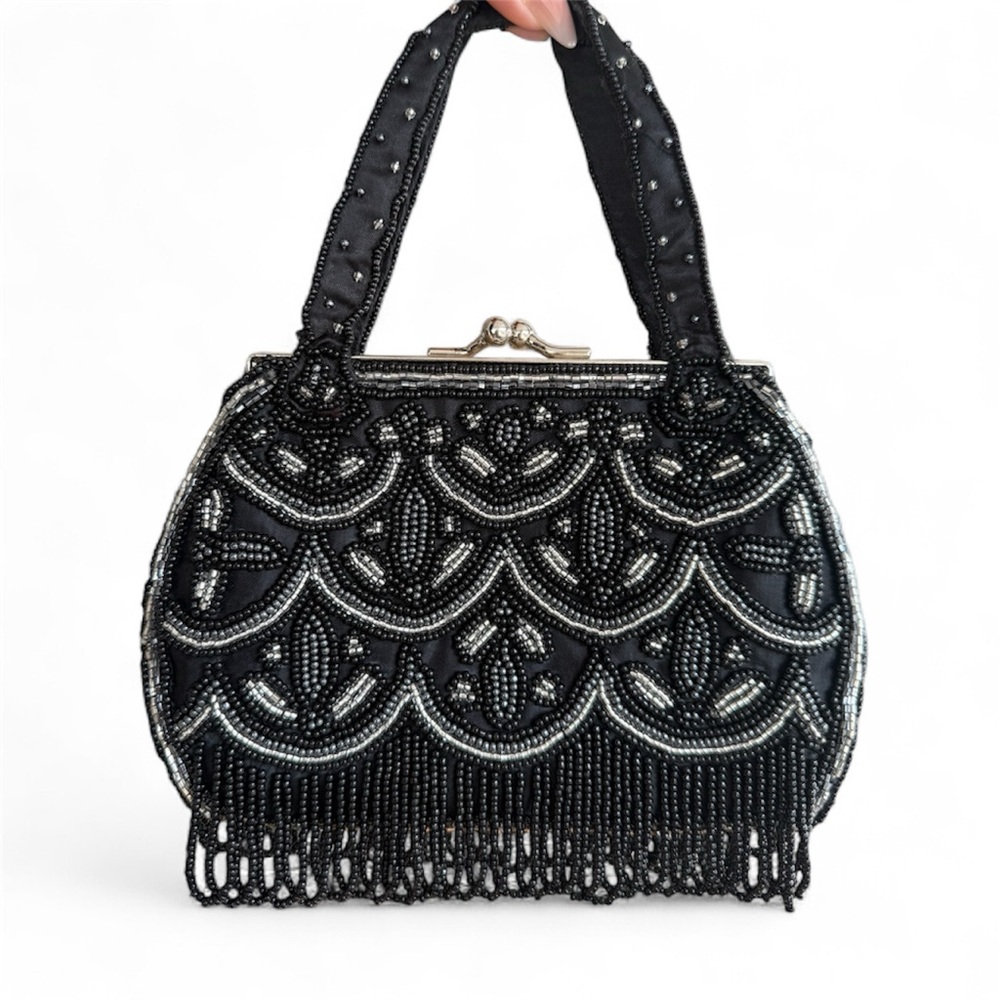 Elegant Black Beaded Handbag